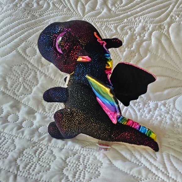 Ty Beanie Babies Anora Rainbow Winged Black Sparkly Dragon Plush Toy 2018 - Picture 2 of 8
